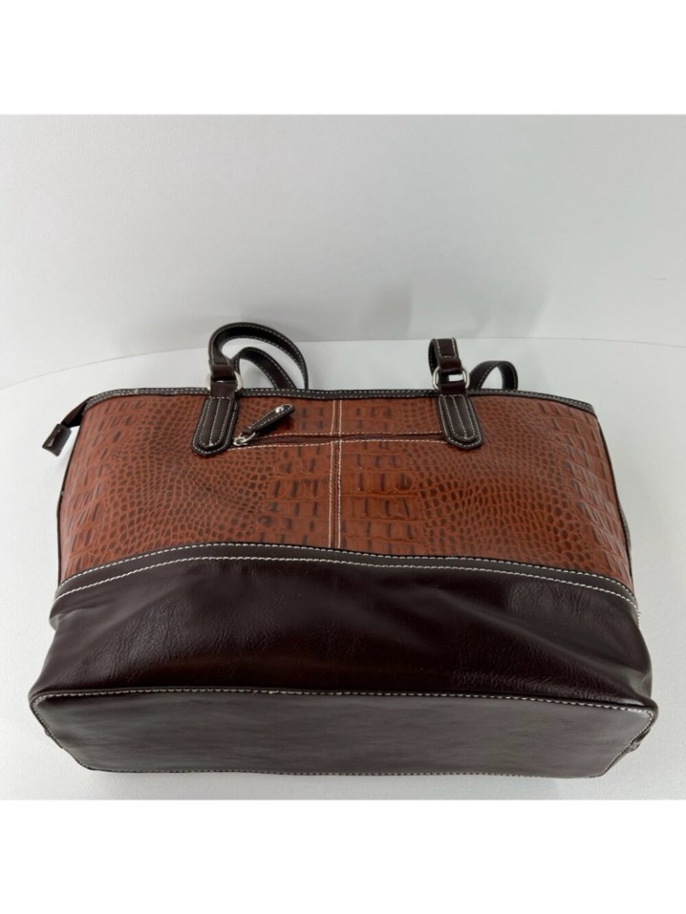 Silverake Shoulder Tote Bag Fleur De Lis Rhinestone Studded Croc Textured Brown - Picture 5 of 16
